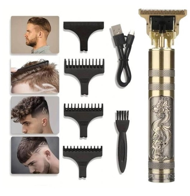 Set masina de tuns, ras si conturat barba, Zola®, cu incarcator USB si baterie, perie si lichid de curatare, galbena
