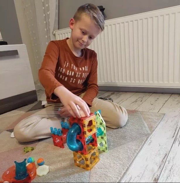 Joc interactiv de construit magnetic, Zola®, 75 elemente luminose, bilute colorate, roller coaster, educativ si creativ, plastic, multicolor