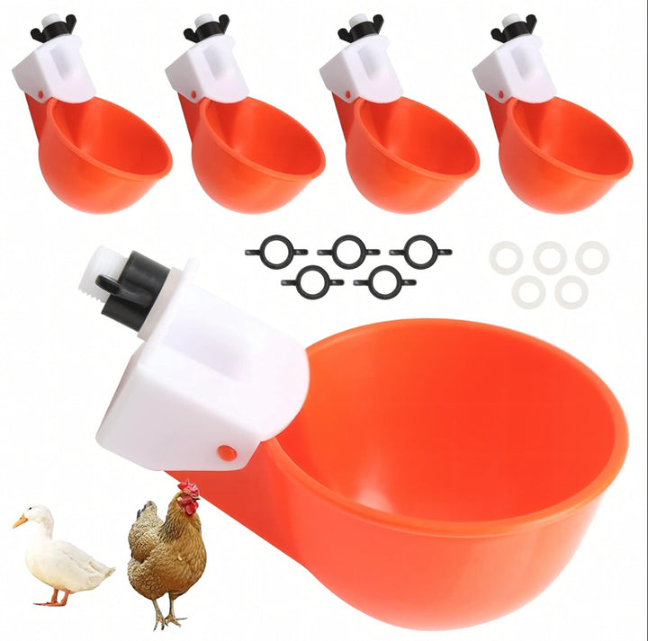 Set 5 cupe adapare automate pentru pasari, Zola, alimentare automata apa, montare pe galeata sau rezervor, plastic, 9.7 x 4 x 5.8 cm