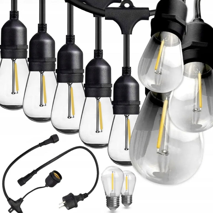 Ghirlanda de exterior 10 becuri LED,  Zola®, 10 m, cablu din cauciuc, neagra