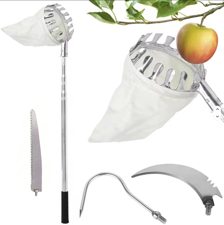 Culegator de fructe telescopic, Zola, 4 capete interschimbabile, 400 cm, sac depozitare, argintiu
