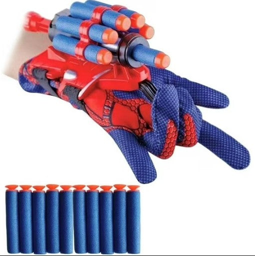 Manusa Spiderman pentru copii, Zola, lansator, 20 proiectile din burete, material textil, 17 × 7.5 × 6.5 cm, rosu/albastru
