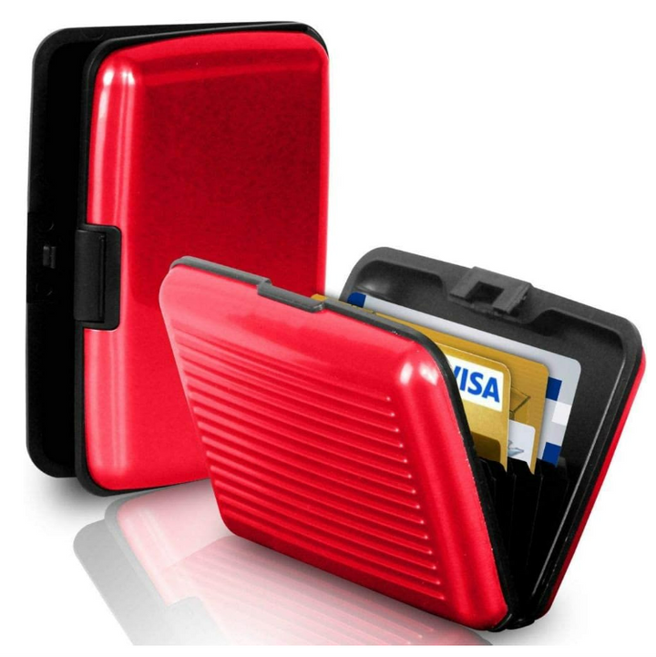 Portcard din metal inoxidabil, Zola®, rosu, securizat, 11 x 7.5 x 2 cm
