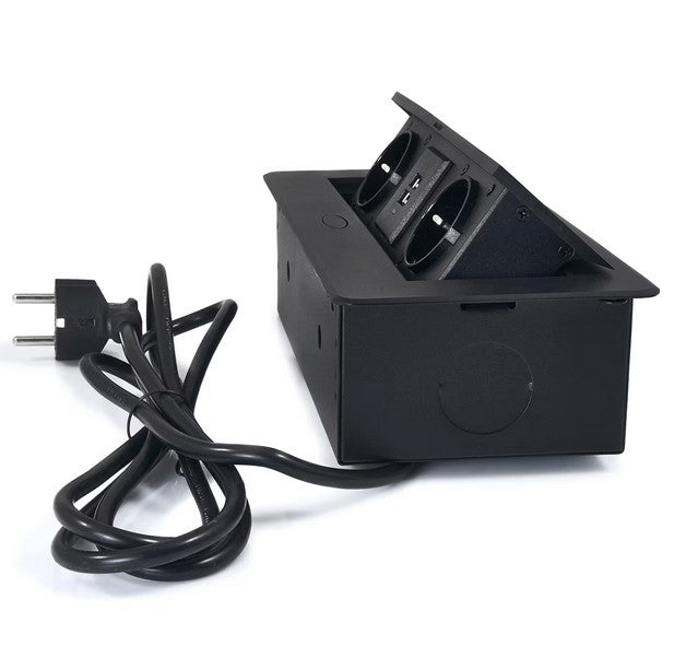 Priza incastrabila dreptunghiulara, Zola®, 2 prize alimentare 250V, 2x USB 2.1 - 2A, carcasa metalica, negru