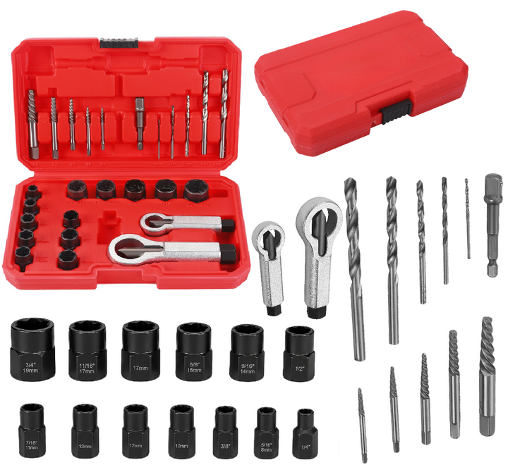 Set extractoare suruburi rupte, Zola, 26 piese, compatibil bormasina, otel calit, valiza transport