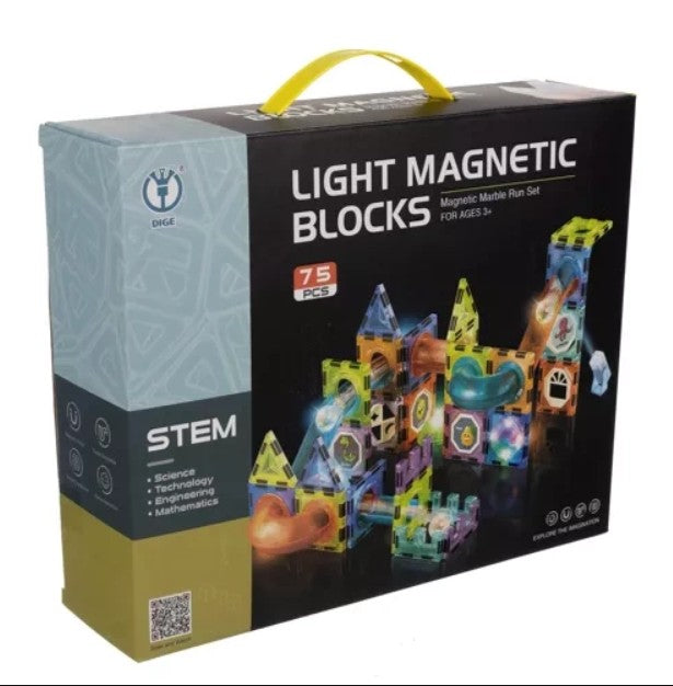 Joc interactiv de construit magnetic, Zola®, 75 elemente luminose, bilute colorate, roller coaster, educativ si creativ, plastic, multicolor