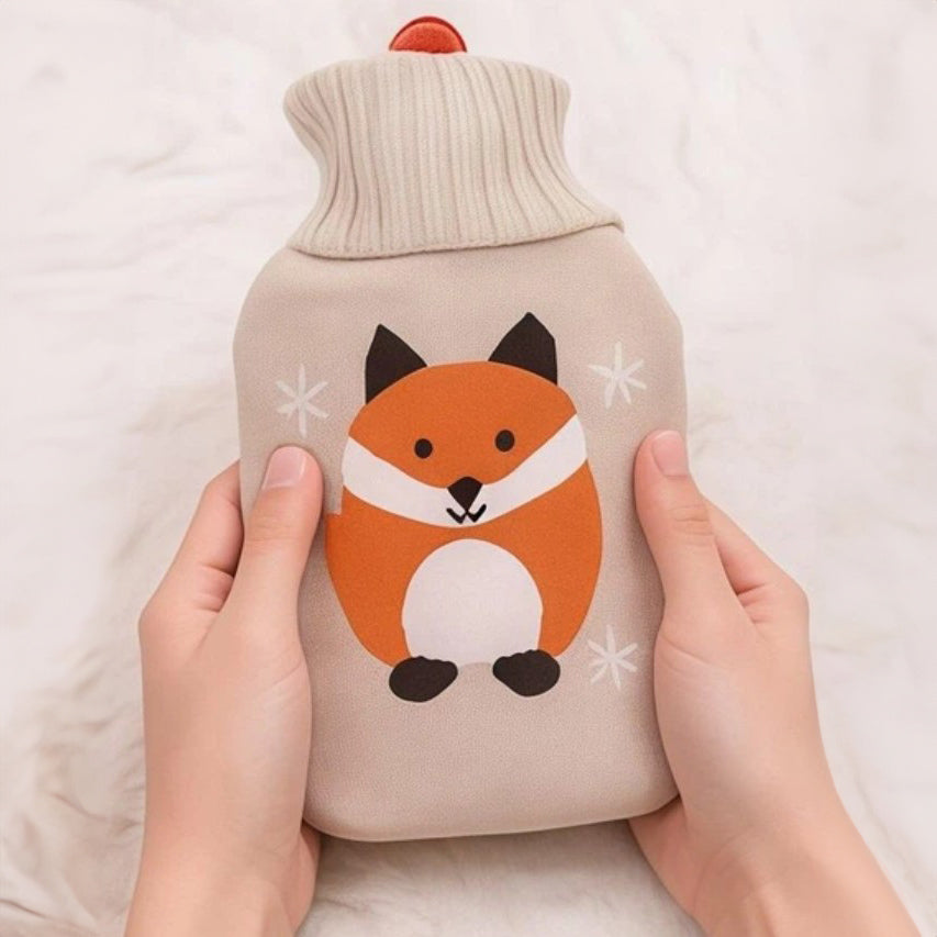 Perna pentru apa calda, Zola®, capacitate 2l, din cauciuc, husa crem cu vulpe