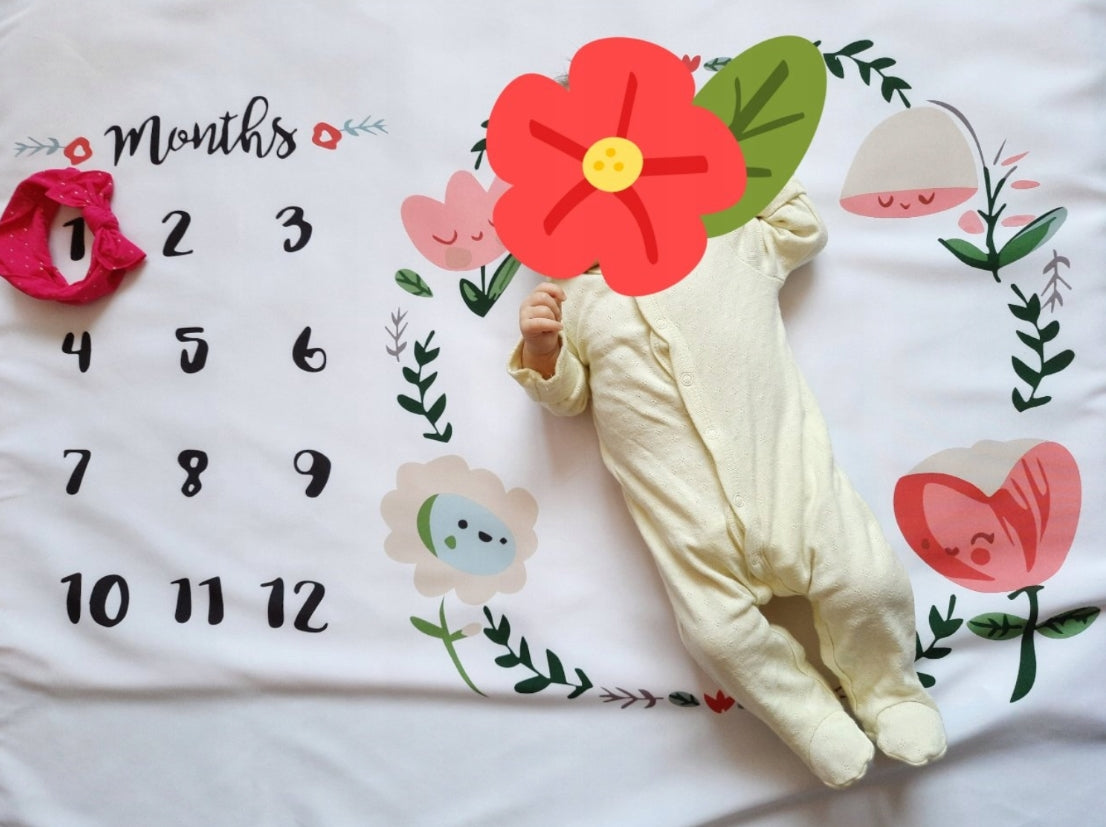 Patura pentru bebelusi, Zola®, cu fundal pentru poze, cu flori, material moale, 103x103 cm