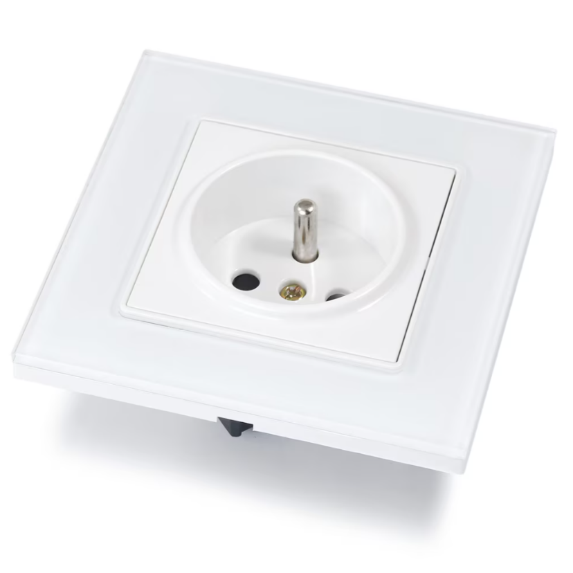 Priza cu impamantare, Zola®, rama de sticla, 110-250 v, 16 A, IP20, 8.5x8.5 cm, alb