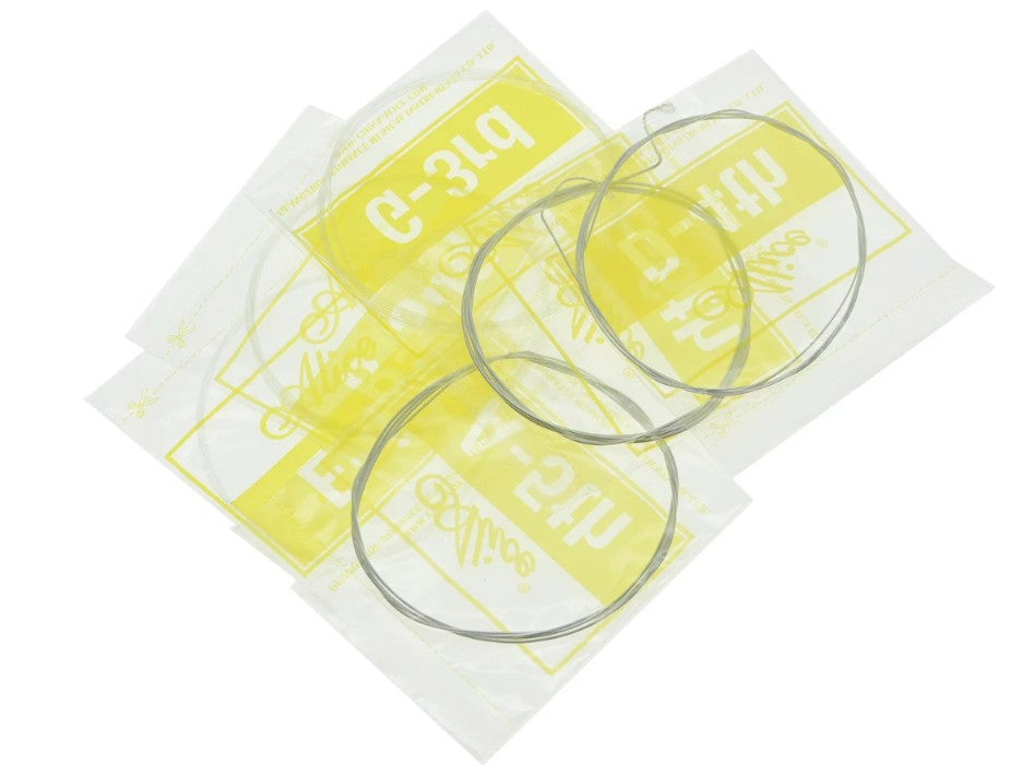 Set 6 corzi pentru chitara clasica, Zola, dimensiuni 0.28/0.29/0.32/0.35/0.40/0.43, 3 cu invelis placat cu argint, Alice , 3 fara invelis transparent, lungime 105 cm, argintii