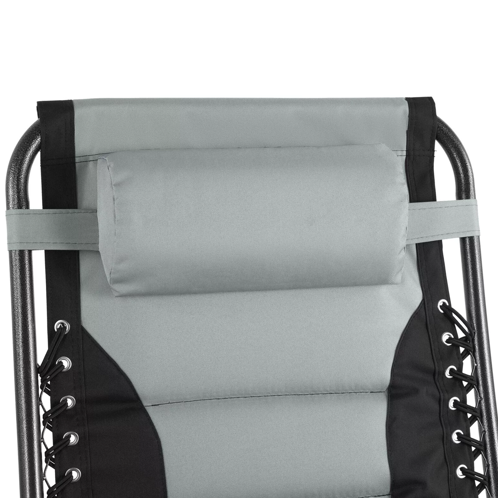 Sezlong de gradina pliabil cu manere, Zola, suport pentru pahar si telefon, perna pentru cap, cadru metalic, 600D  poliester, 173 x 75 cm, negru/gri