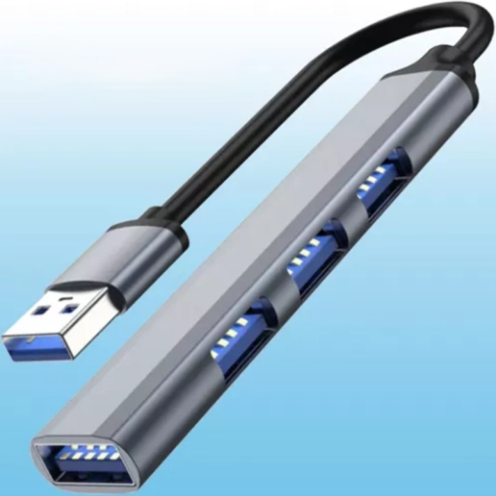 Hub pentru transfer date cu 4 porturi USB, Zola®, 3.0 si 2.0, carcasa aluminiu, gri, 9 x 1.7 x 0.9 cm
