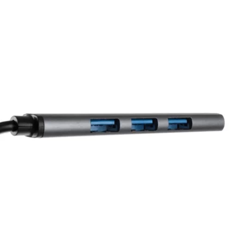 Hub pentru transfer date cu 4 porturi USB, Zola®, 3.0 si 2.0, carcasa aluminiu, gri, 9 x 1.7 x 0.9 cm