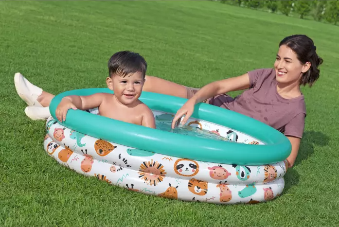 Piscina gonflabila cu 2 inele, Zola®, model marin/safari, 102x25 cm, 101 litri