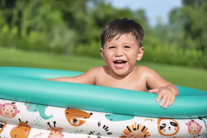 Piscina gonflabila cu 2 inele, Zola®, model marin/safari, 102x25 cm, 101 litri