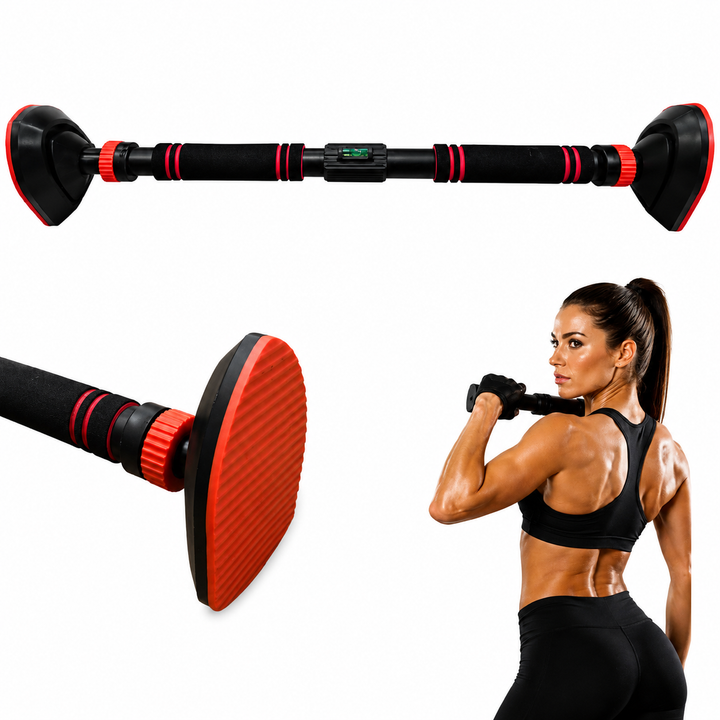 Bara de tractiune pentru tocul usii, Zola, telescopica, 72-100 cm, suporta 250 kg, manere antiderapante din spuma, otel, negru/portocaliu