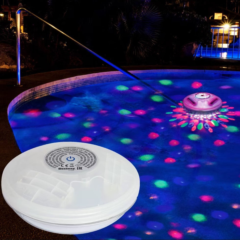 Lampa plutitoare pentru piscina, LED, RGB, Bestway Flowclear 58419, alimentare cu 3 baterii AA, 4 culori