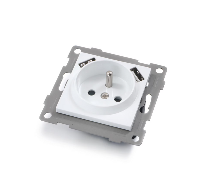 Priza cu impamantare, Zola®, ZSP, 230V, 16A, 2x port USB 1A, 7.3x7.3 cm, fara cadru, alb