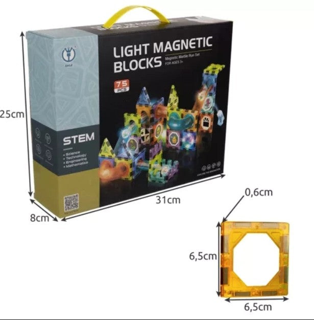Joc interactiv de construit magnetic, Zola®, 75 elemente luminose, bilute colorate, roller coaster, educativ si creativ, plastic, multicolor