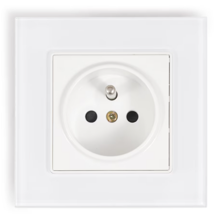 Priza cu impamantare, Zola®, rama de sticla, 110-250 v, 16 A, IP20, 8.5x8.5 cm, alb