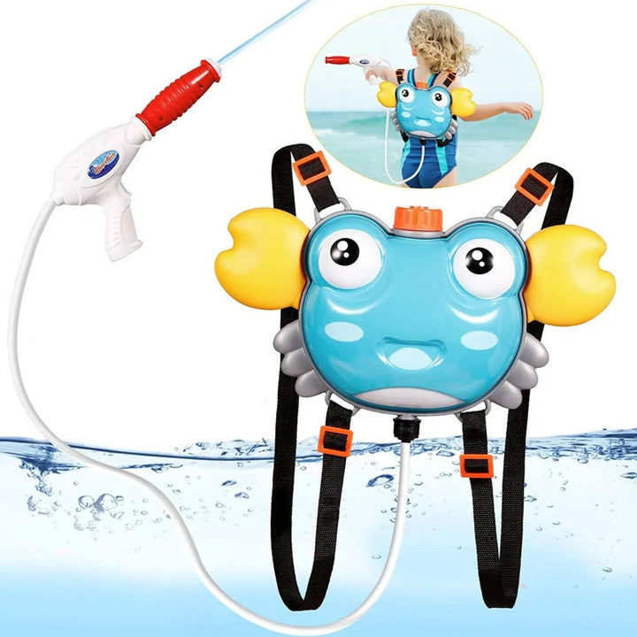 Pistol cu apa pentru copii, Zola, rezervor tip rucsac model crab albastru, capacitate 1000 ml, material plastic, dimensiuni  34 x 19 x 5cm, albastru cu galben