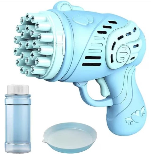Pistol de facut baloane din sapun, Zola, solutie inclusa, alimentare baterii, plastic, 15 x 15 cm, albastru