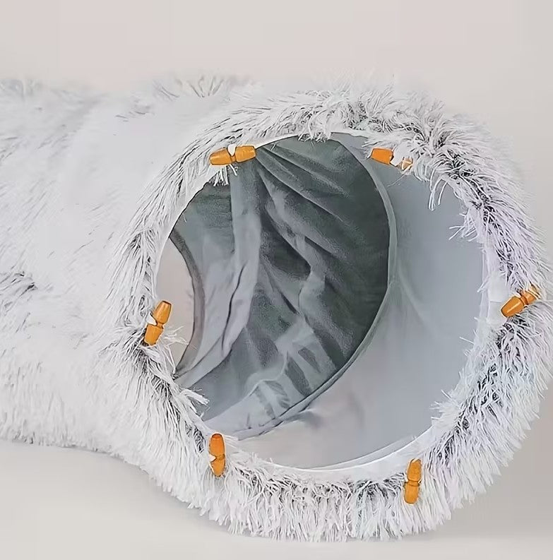 Culcus 3 in 1 cu tunel de joaca pentru pisici, Zola, transformabil, pernita detasabila, cu bila agatata, plus moale, 2 x 85 cm, gri