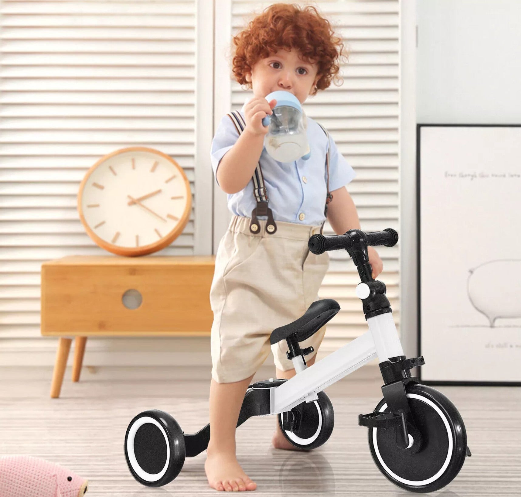 Bicicleta 2 in 1, Zola®, cu 3 roti, cadru din aluminiu, manere din cauciu, alba