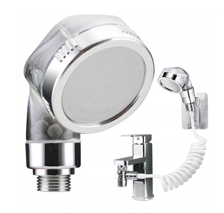 Extensie de dus pentru robinetul de chiuveta, Zola®, cu suport de perete, furtun flexibil, usor de instalat, argintiu