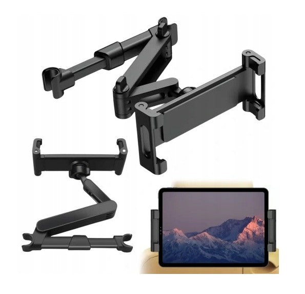 Suport auto pentru tableta si telefon, Zola, reglare 16-25 cm, rotire 360°, brat pliabil 3-23 cm, fixare tetiera, negru