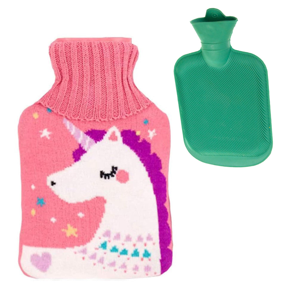 Perna pentru apa calda, Zola®, capacitate 2l, din cauciuc, cu husa model roz cu unicorn