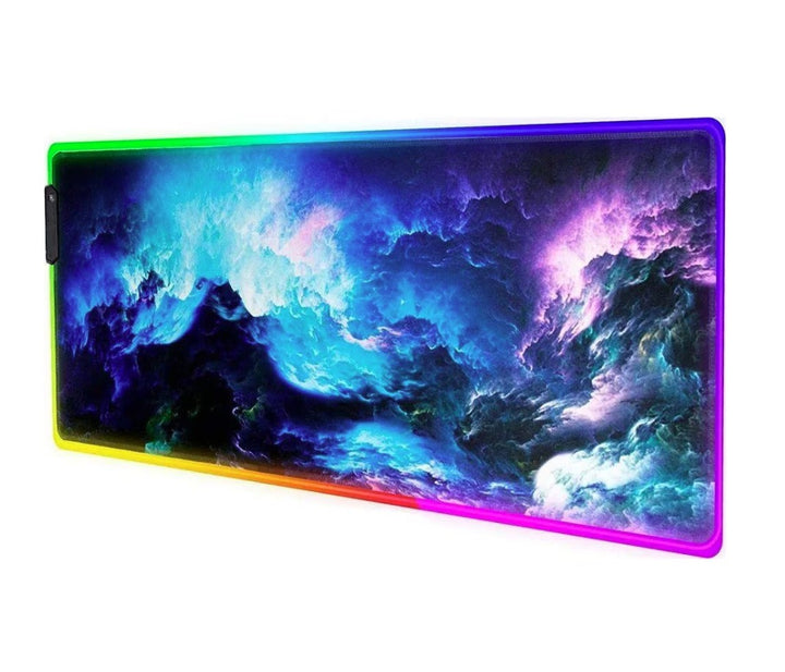 Mouse pad, Zola®, iluminare RGB, anti-alunecare, cauciucat pentru gaming, model valuri, 80x30 cm