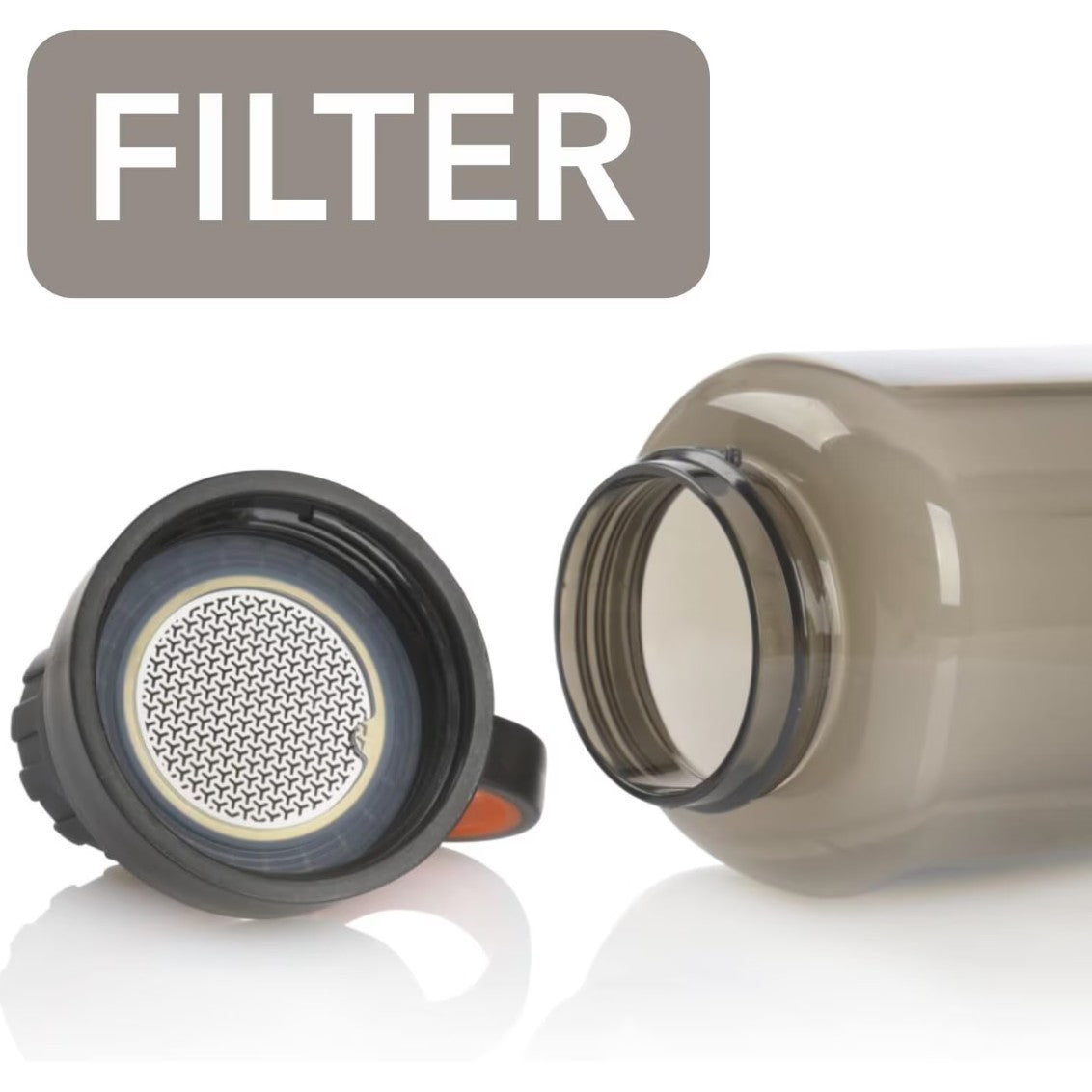 Sticla de apa cu filtru portabila, Zola, 800 ml, din tritan, fara BPA, sistem antipierdere capac, negru/portocaliu