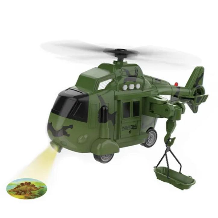 Elicopter de armata pentru salvare, Zola, cu sunete si lumini, verde camuflaj, 28 x 9 x 13.5 cm