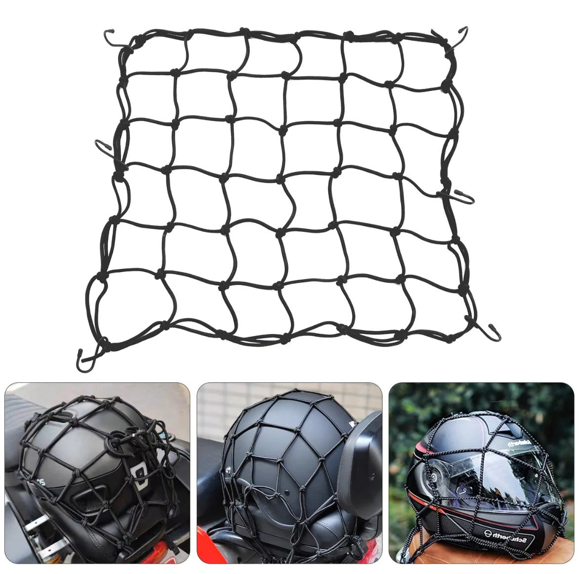 Plasa bagaje pentru motocicleta, Zola, 30 x 30 cm, cu 6 carlige, multifunctionala, neagra