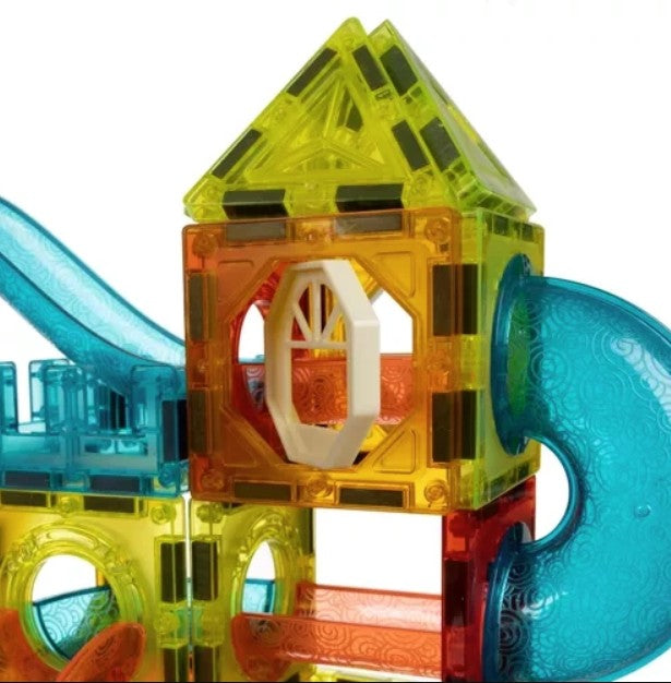 Joc interactiv de construit magnetic, Zola®, 75 elemente luminose, bilute colorate, roller coaster, educativ si creativ, plastic, multicolor
