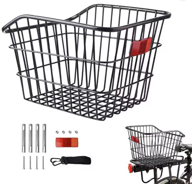 Cos de bicicleta cu reflector, Zola, montare pe portbagaj, otel, 38 x 31 x 22-26 cm, universal, negru