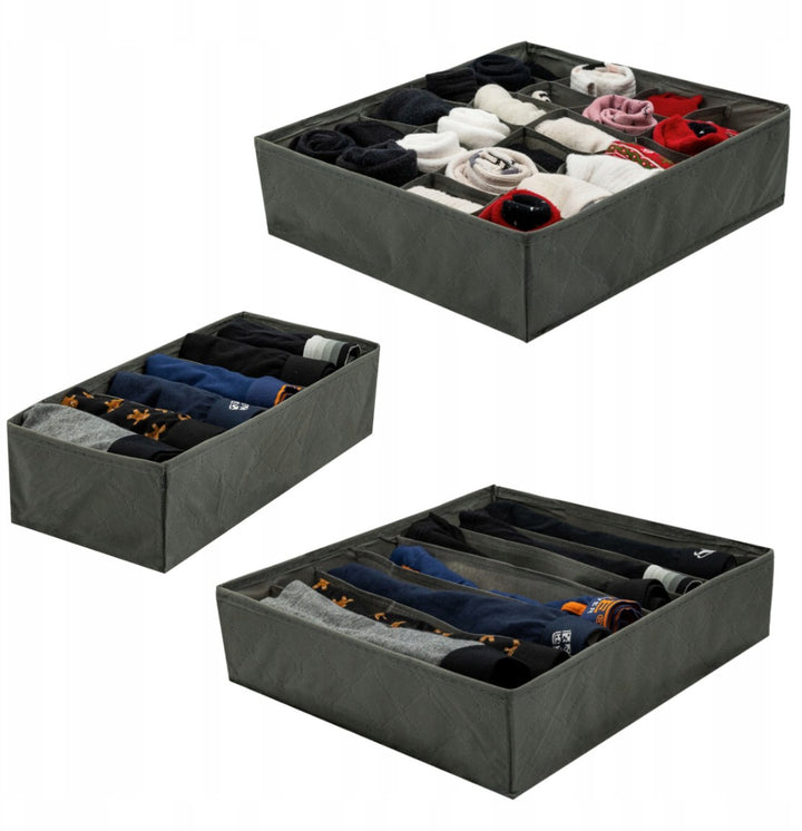 Set 3 organizatoare pentru sertar, Zola®, din plastic, intaltime 10 cm, gri