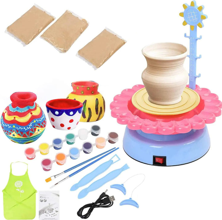 Set creativ de olarit, Zola, roata olarului, 3  plicuri lut, 600 g, vopsele, 2 pensule, spatule, sort