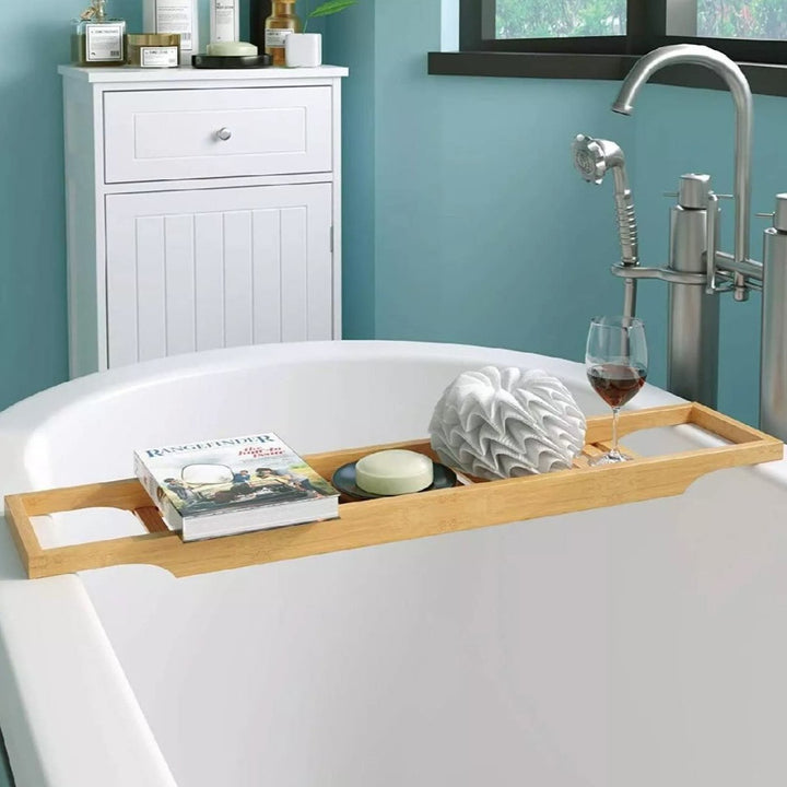 Raft compact din bambus pentru cada, Zola®, instalare usoara, non-adeziva, manere solide, 70x15x4 cm, maro