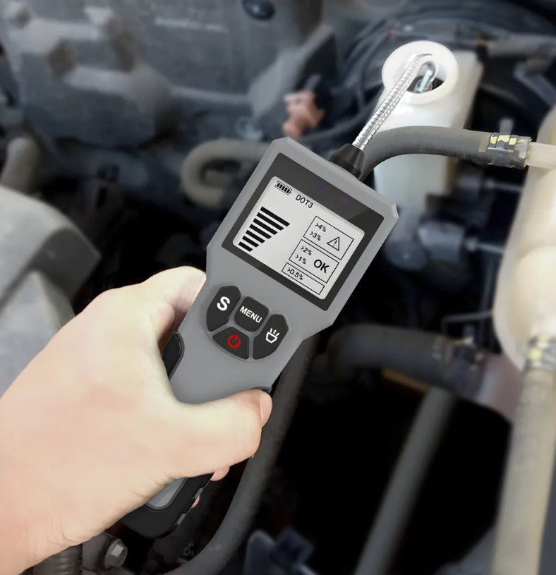 Tester auto pentru verificarea calitatii lichidului de frana, Zola, cu sonda, compatibil DOT 3/4/5.1, afisaj LCD, alimentare baterii, 15.6 x 5.5 x 2.4 cm, gri