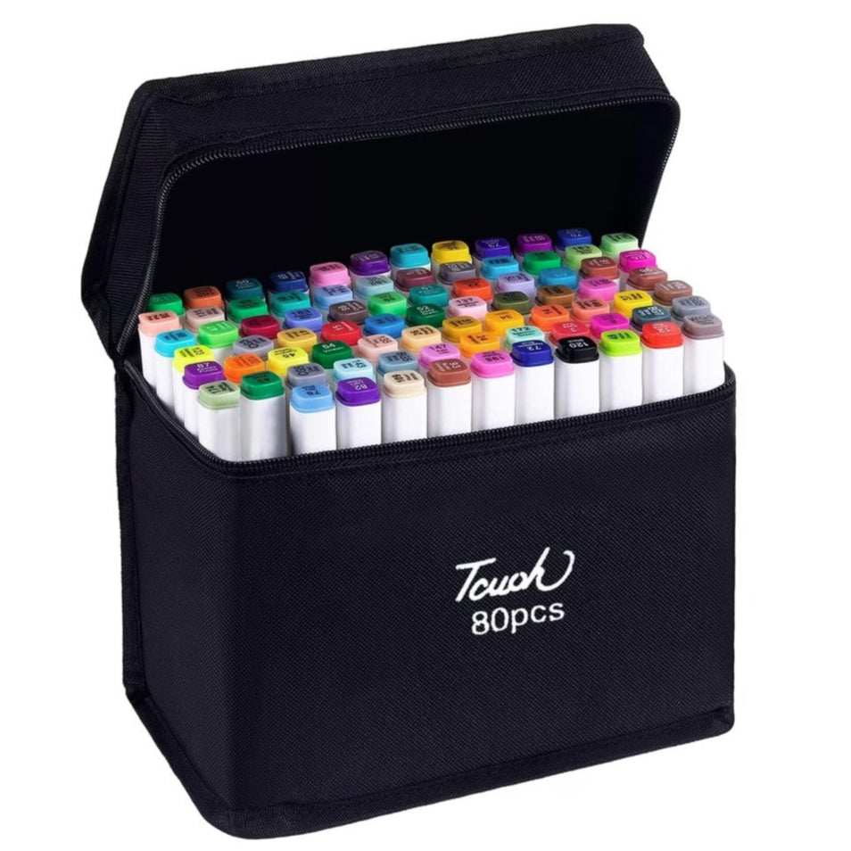 Set 80 markere , Zola®, 2 capete subtire si gros, cu geanta de depozitare, multicolore