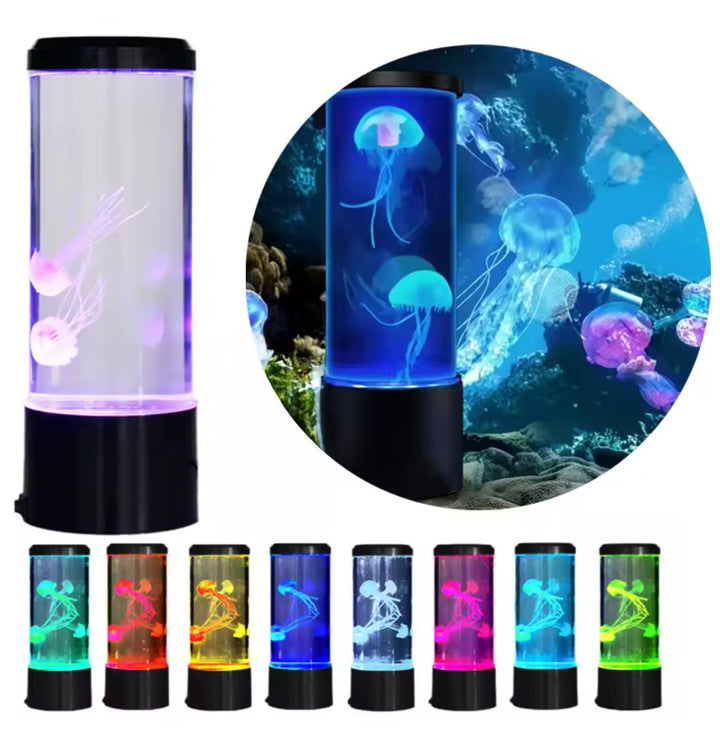 Lampa LED RGB ambientala Jellyfish, Zola, 2 meduze artificiale, efect acvariu, alimentare USB/baterii, 8 × 22 cm, neagra