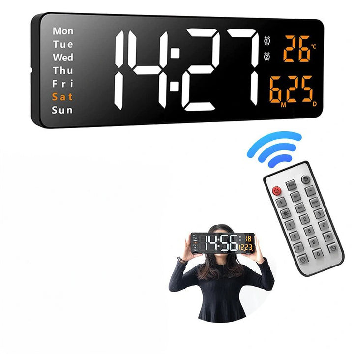 Ceas digital afisaj LED, Zola, telecomanda, ora/data/temperatura, alarma, cronometru, luminozitate reglabila, alimentare USB/baterii, 39x13x3.5 cm, negru