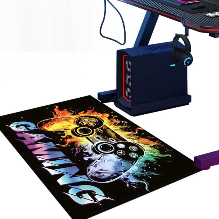 Covor pentru scaun gaming, Zola, protectie parchet, antiderapant, model consola, 90 x 60 cm, negru