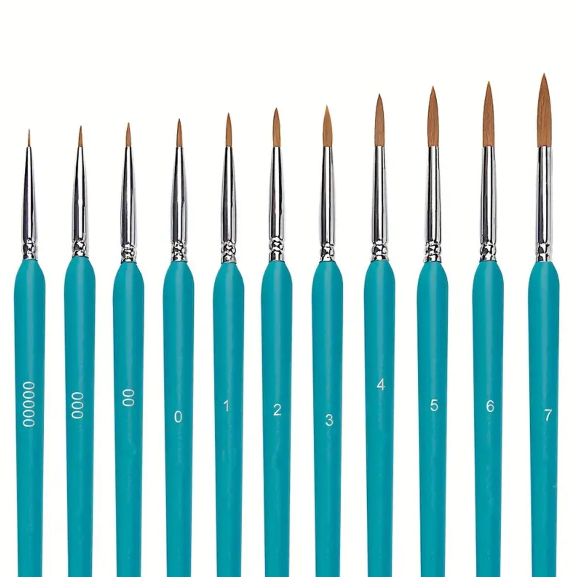 Set 11 pensule de pictura, Zola, diferite marimi, precizie, lungime 18 cm, turcoaz