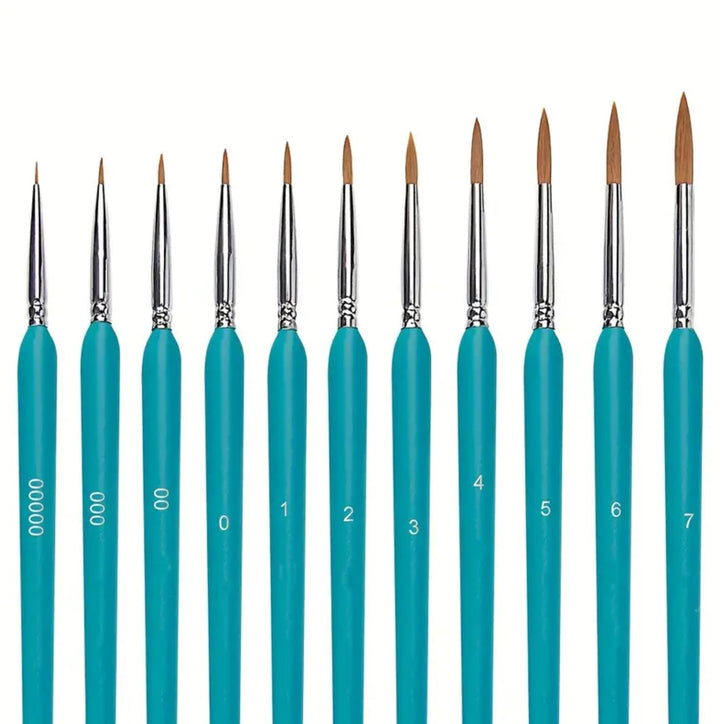 Set 11 pensule de pictura, Zola, diferite marimi, precizie, lungime 18 cm, turcoaz