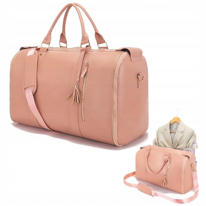 Geanta multifunctionala de voiaj, Zola, sistem agatare umerase, 53.3 x 25.4 x 31.5 cm, compartiment incaltaminte, curea 61-68.5 cm, piele ecologica, roz