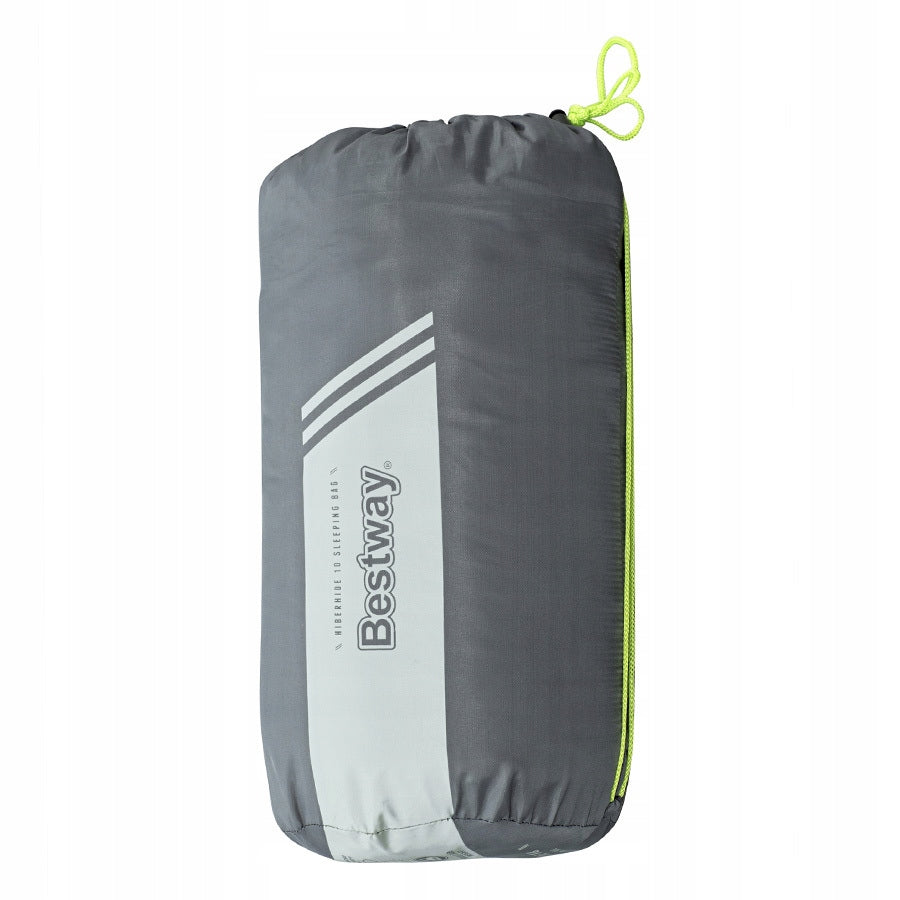 Sac de dormit usor si compact, Bestway, poliester 170T, spuma termica, impermeabil, 800 g, pentru camping si drumetii, 220 x 75 x 50 cm, gri/verde