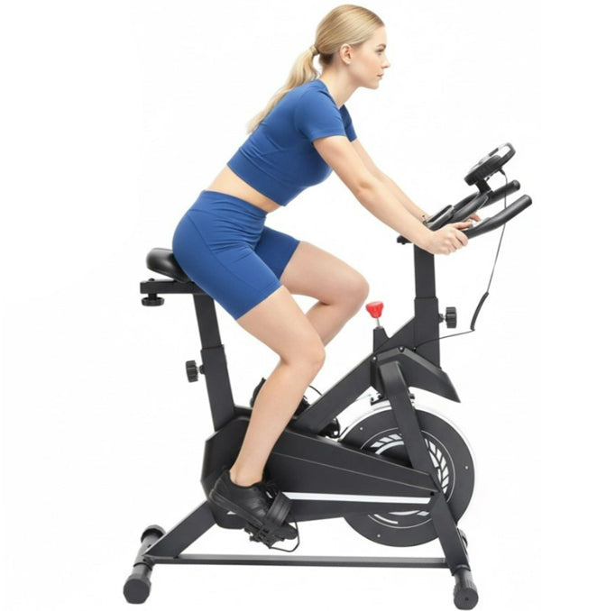 Bicicleta fitness stationara, Zola, rezistenta reglabila, afisaj LCD cu puls, volanta 4 kg, suport 120 kg, sa si ghidon reglabile